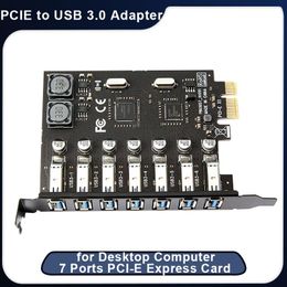 Hubs USB 3.0 PCIe Adapter Card Super Speed 7 Ports PCIe Extension Adapter USB3 Hub PCIe Controller Converter pour ordinateur de bureau