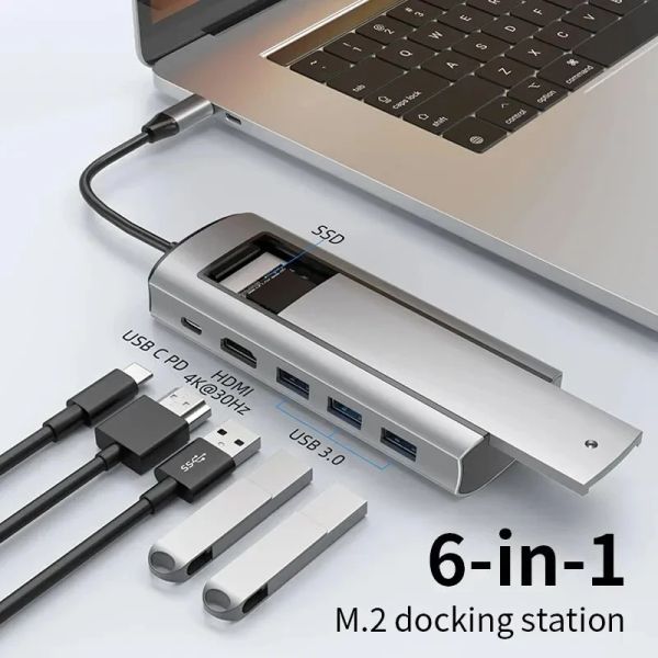 HUBS USB 3.0 Tipo C HUB M.2 SSD NVME SATA HUB PD 100W CARGA RÁPIDA Estación de muelle 4K 30Hz Adaptador para MacBook Laptop PC