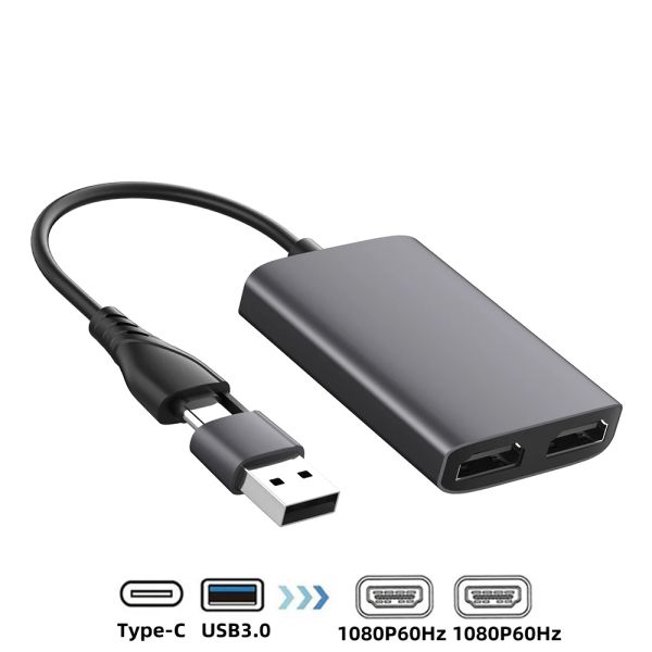 Hubs USB 3.0 / typec à Dual 1080p 60Hz Adaptateur d'affichage HD 2 Différents extension d'écran MST Hub pour M1 M2 Mac10.15 PC d'ordinateur portable Windows10