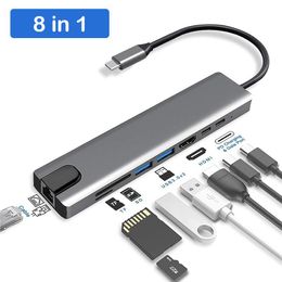 HUBS USB C Estación de acoplamiento HDMicompatible VGA USB PD LAN RJ45 SD Adaptador de cubo para la computadora portátil MacBook HP Dell XPS Surface Lenovo ThinkPad