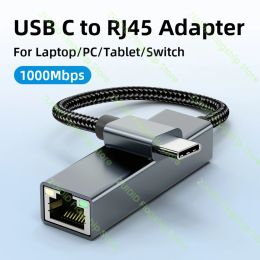 Hubs USB C Adaptateur Ethernet Cable USB3.0 10/100/1000 Mbps USB RJ45 LAN Adaptateur pour la tablette d'ordinateur portable Xiaomi Mi Box S Nintendo Switch PC PC