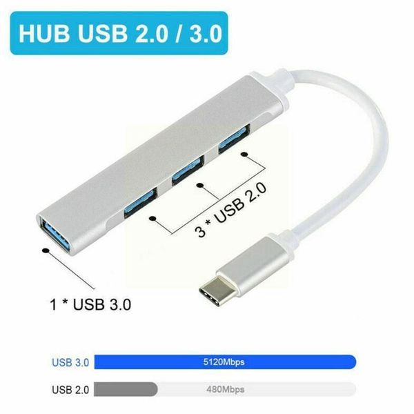 Hubs USB C HUB 3.0 2.0 Type 4 ports multi-séparateur OTG adaptateur pour PC Android ordinateur portable Mini extensions portables F1I8USB