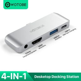 Hubs USB C Hub, 4in1 Hub naar HDMI Audio 3.5 USB PD LADING TYPEC DOCKINGSTATION VOOR BOEKPAD PRO 2018 Surface S9/S10/Note Mate