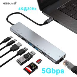 Hubs usb c hub 4k 30hz type c à hdmicompatible pd 87w adaptateur pour macbook air pro samsung usb 3.0 hub multi-séplitter convertisseur