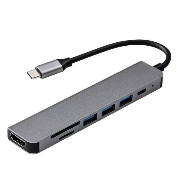 Hubs USB C Hub 7 en 1 Type C 3.0 Adaptateur à 4K HDMICOMPATIBLE SD TF Card Pd Fast Charge Splitterhub pour l'ordinateur de téléphone
