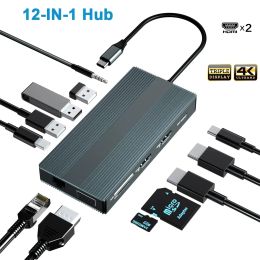 Hubs USB C Hub Station d'amarrage Double moniteur Type C To Adaptateur HDMI + VGA Dual HDMI + avec 1000m RJ45 SD / TF Audio 100W PD pour la surface de MacBook