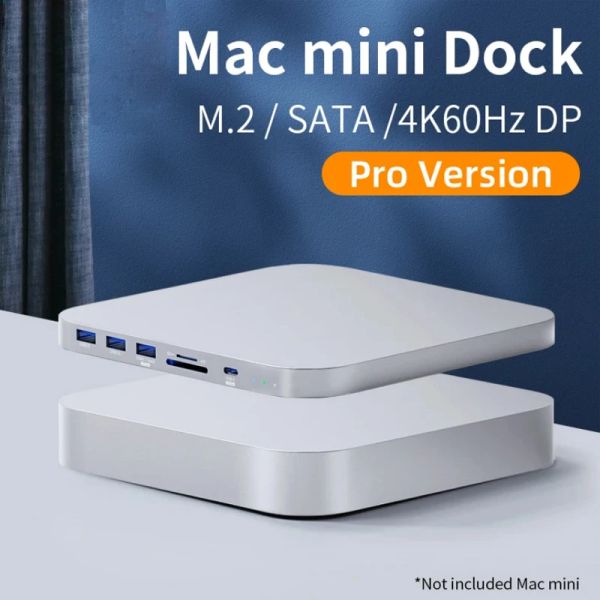 Hubs USB C Hub pour Mac Mini M1 / M2 avec enclos de disque dur 2.5 SATA NVME M.2 CAS HDD SSD à USB C Gen 2 DP Station d'amarrage SD / TF