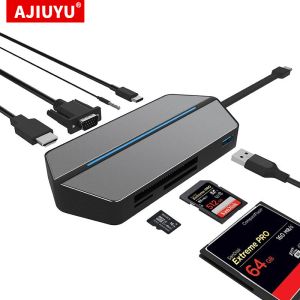 Hubs USB C Hub voor Samsung Galaxy Tab S8 Ultra S8+ S7 Fe S7+ Dock USB SD TF Compact Flash CF Card Reader HDMI 3,5 mm Typec PD -adapter