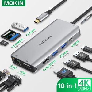 Hubs USB C Hub Multiport Adapter, Double Affichage USB C Hub avec 4K HDMI, VGA, 100W PD, USB C Station d'accueil compatible pour MacBookPro