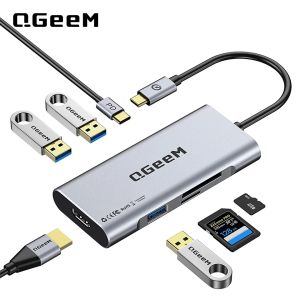 HUBS USB C HUB, QGEEM USB C a HDMI Adaptador 4K, 7 en 1 USB C Dongle con entrega de potencia de 100W, 3 puertos USB 3.0, lector de tarjetas SD/TF