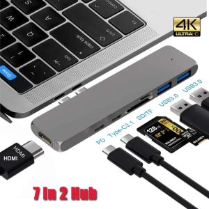 Hubs USB C Hub Thunderbolt 3 Station d'accueil avec HDMI 4k Typec 3.1 TF / SD Reader PD Charge pour MacBook Pro / Air M1 USB Port Hub