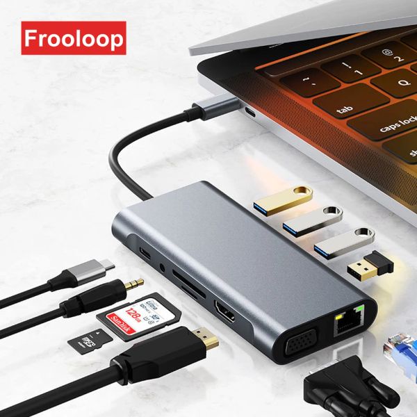 HUBS USB C HUB a 4K HDMI Ethernet Adaptador Typec Estación de acoplamiento RJ45 LAN Internet Hub Micro SD TF Card Reader PD MacBook Splitter