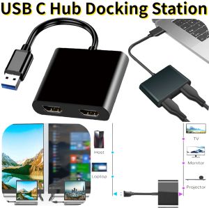 Hubs usb c hub vers double hdmicompatible 4k hd usb 3.0 hub adapter starking state double écran 2 ports pour ordinateur portable téléphone mobile