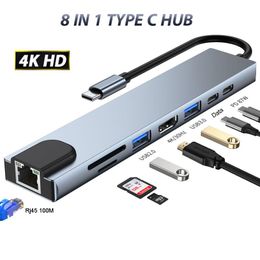 HUBS USB C HUB a HDMicompatible RJ45 VGA Thunderbolt 3 Adaptador con PD TF SD Reder Reader 3.0 para MacBook Pro/Air M2 TypeC