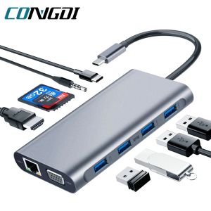 Hubs USB C Hub Type C Splitter To Hdmicompatible 4K Docking Station Laptop Adapter met PD SD TF RJ45 voor MacBook Air M1 Ipad Pro