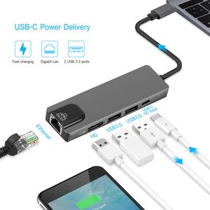 Hubs USB C Hub Type C tot USB 3.0 USB C tot HDMICompatible 4K 30Hz RJ45 1000m Ethernet LAN PD 60W voor MacBook Pro Thunderbolt 3