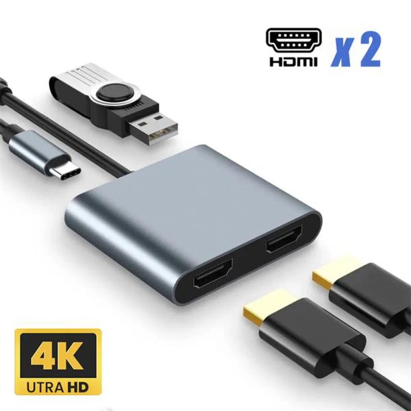 HUBS USB C HUB TIPEC A DUAL Adaptador HDMI 4K 60Hz Expansión de la pantalla 4 en 1 USB 3.0 Estación de acoplamiento de expansores para PC de teléfono portátil