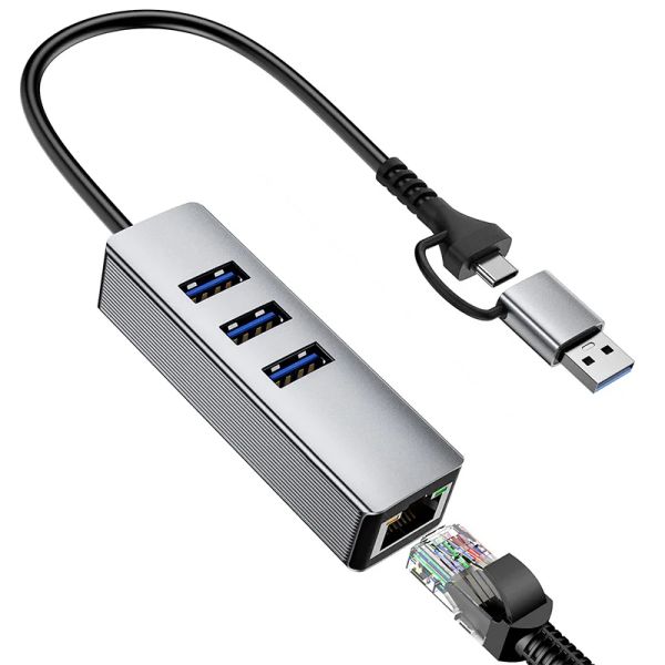 Hubs USB C Adaptateur multiport 4IN1TYPEC à RJ45 Network Multiport Walnew USB C Hub avec 3 USB 3.0 A RJ45 Gigabit, T017