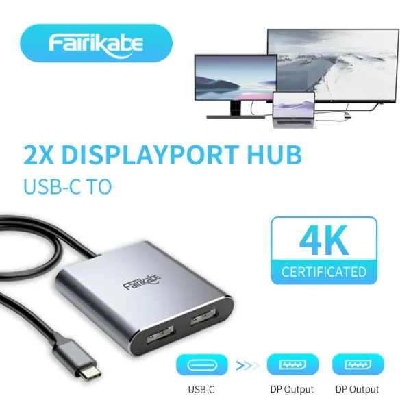 Hubs USB C à 2 DisplayPort Hub 4K60Hz Dual DP Sortie Station d'amarrage de type C Adaptateur de macromètre pour MacBookair Pro iPad Dell Thunderbolt 3/4