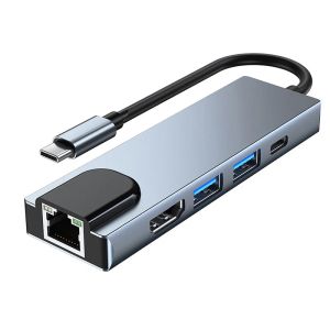 Hubs USB C à Ethernet Adaptateur Splitter 2port USB 3.0 Hub avec RJ45 100/1000 Gigabit Ethernet Adaptateur, HDMI, USBC PD Charge