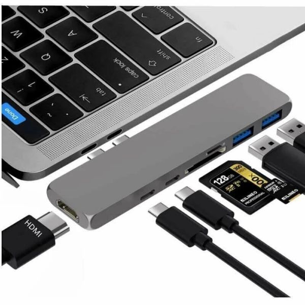 Hubs USB C à HDMI Hub 7 dans 1 Station d'amarrage avec 2 ports Type C 2port USB3.0 TF SD Carte Reader For Book Pro Dell Lenovo ordinateur