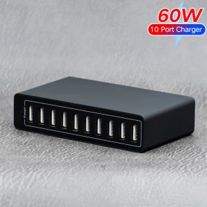 Hubs USB Charger 10ports 60W Multiport USB Charging Hub Desktop Power Station pour iPhone iPad Kindle Samsung Xiaomi Huawei