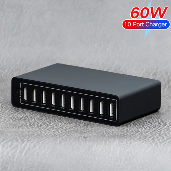 Hubs USB Charger 10ports 60W Multiport USB Cargo de la estación de alimentación de escritorio Hub para iPhone iPad Kindle Samsung Xiaomi Huawei