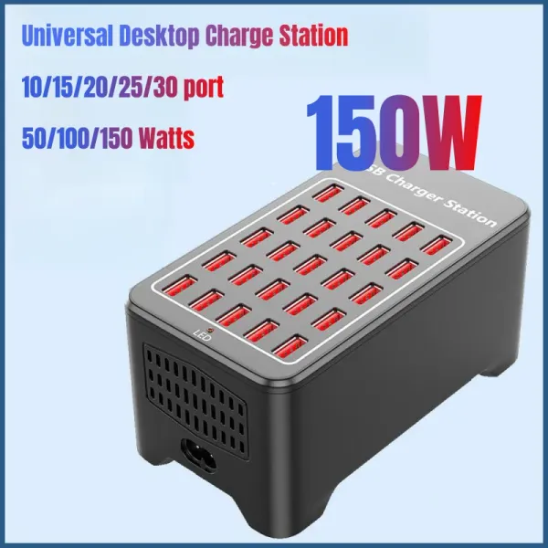 Hubs USB Charger PORTS Multipt 10 15 20 25 30 150w Ports Charger Hub Universal Wall Bureau de charge Fast Charging Station Dock