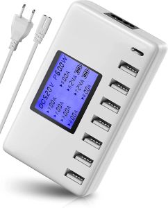 Station de charge USB Hubs, 8ports 60W / 12A Multi port USB C Hub Charger avec écran LCD pour tablette de téléphone portable multiples,