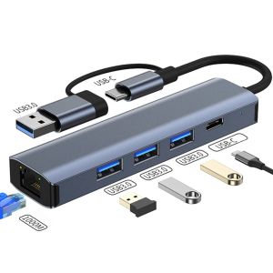 Hubs USB Ethernet Adapter 1000 / 100Mbps USB3.0 Hub RJ45 LAN pour ordinateur portable PC Xiaomi Mi Box MacBook Windows USBC Hub Network Card