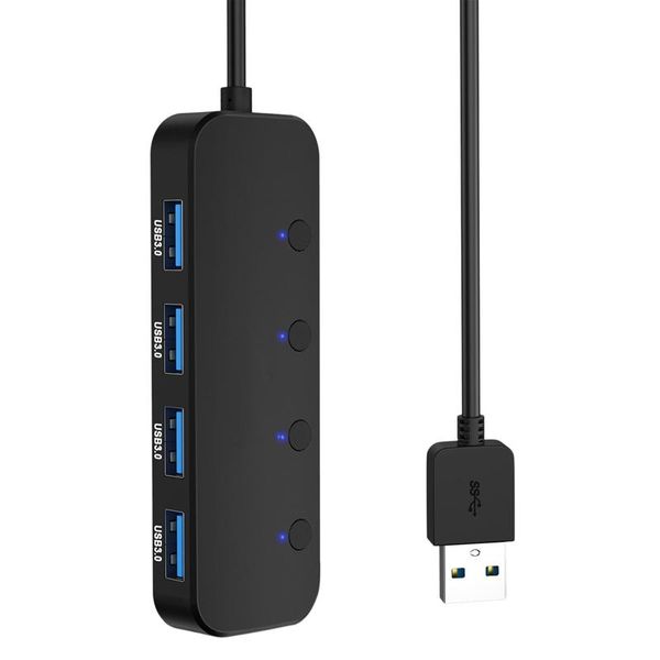 Hubs USB Hub 4 ports USB 3.0 5 Gbps Splitter du moyeu un à quatre extension avec un interrupteur d'alimentation indépendant et LED pour ordinateur portable PC