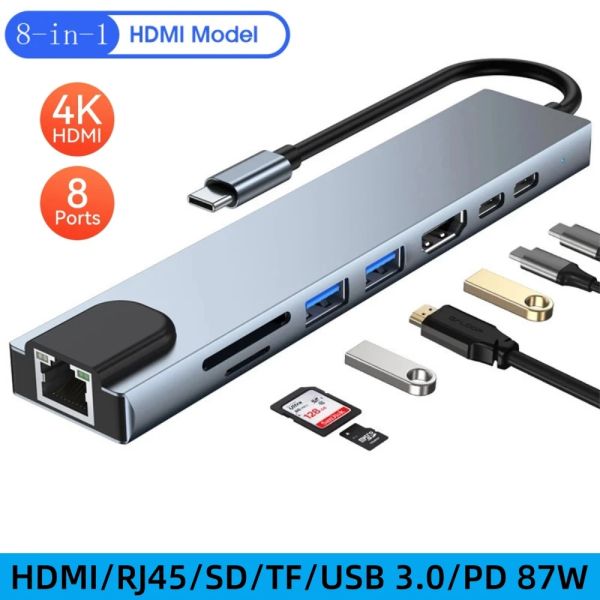HUBS USB HUB USB C HUB USB 3 0 Splitter Tipo C Hub 3.0 Alta velocidad C de alta velocidad a HDMI RJ45 PD 87W Adaptador con SD TF OTG HAB para iPad Pro