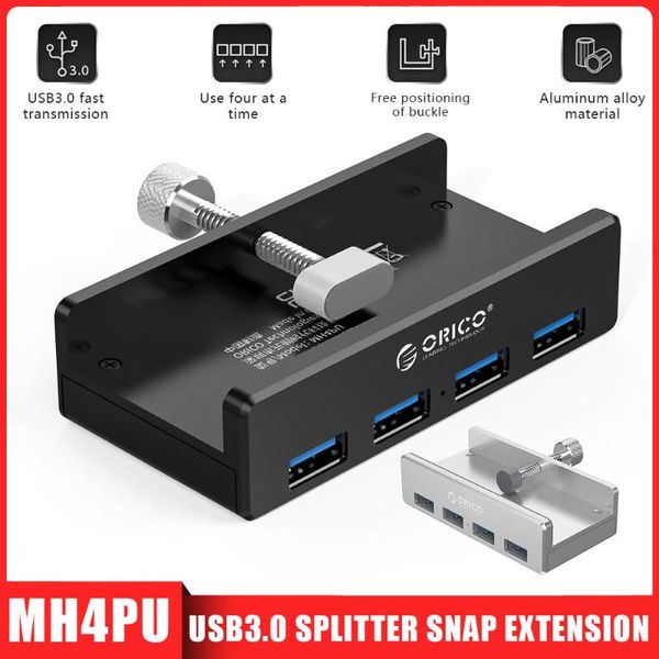 HUBS USB MH4PU 3.0 CUBO HUB ALUMINUM 4 Puertos de 10-32 mm Tipo de clip USB3.0 Expansión divisor para la computadora portátil para PC de escritorio