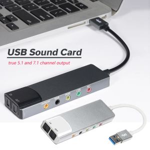 Hubs USB -geluidskaartondersteuning 7.1 5.1 kanaal 3,5 mm audioadapter aluminium legering externe audiokaartomzetter voor desktop pc -laptop