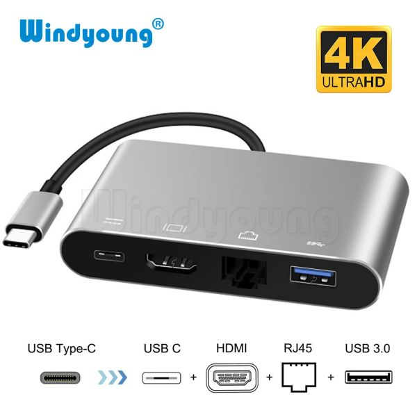 Hubs USB Typec Thunderbolt 3 à HDMI 4K Ethernet Gigabit Adaptateur USBC USB 3.0 Convertisseur Typec PD OTG Hub Adaptateur pour MacBook