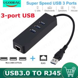 Hubs USB3.0 10 / 100Mbps Adaptateur Ethernet 3 ports USB 3.0 Hub USB vers RJ45 LAN Network Carte pour MacBook Mac Desktop