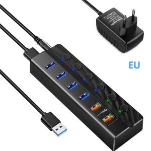 Hubs USB3.0 Hub met 12V Power Adapter Supply Hub 3 0 USB Charger Splitter Extension Switch QC 3.0 Snellere oplaad PC -accessoires