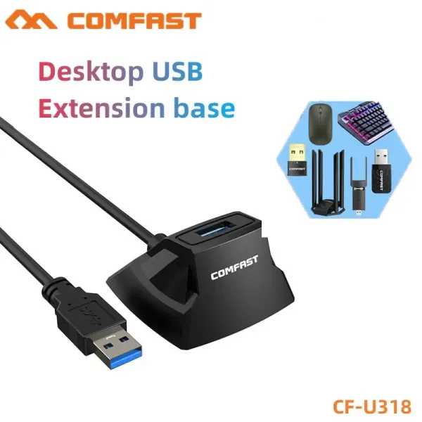 HUBS USB3.0 Adaptateur WiFi Base d'extension de 1,2 m Câble d'extension High-Speed Transmission pour carte réseau / U Disque / Mouse / Audio