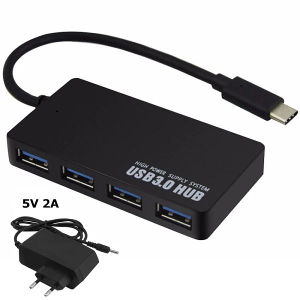 Moyeux USBC HUB 3.0 4 Ports OTG USB 3.0 HUB EU/AU/US/UK, adaptateur d'alimentation DC 5V, séparateur de Type C pour Macbook Xiaomi, accessoires pour ordinateur portable