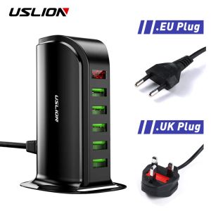 HUBS USLION 5 Multi Port USB Charger Hub para teléfono móvil EU UK Pantallas LED LED CARGA USB CARGA DE MOCA DEL ESTACINA DE ESCRITO