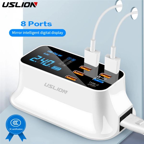 Hubs uslion 8 port usb chargeur hub Quick charge 3.0 affichage de la station de charge multi usb