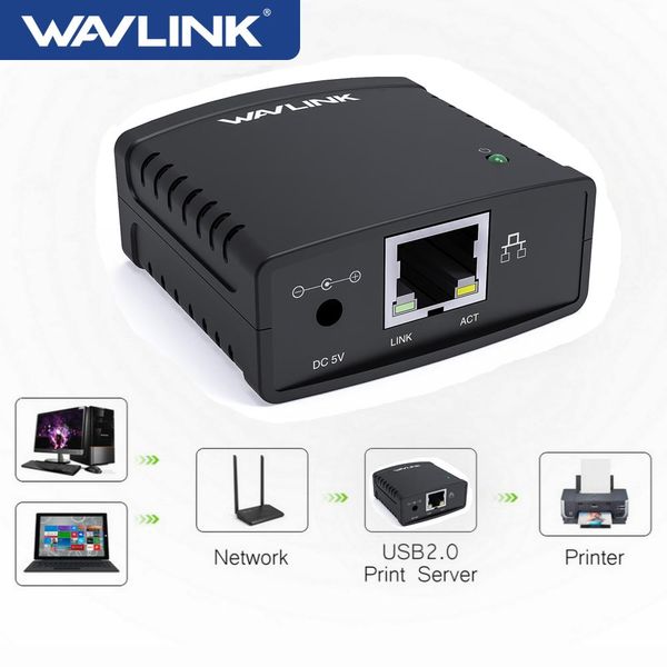 Hubs Wavlink USB 2.0 Network LRP Print Server USB Hub 100 Mbps Partagez un Adaptateur d'alimentation imprimantes de réseautage LAN pour Windows EU / US / UK