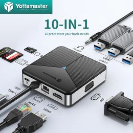 Hubs Yottamaster 10in1 USB C HUB Tipo C a la estación de acoplamiento HDMicompatible 2.5G Adaptador de puerto Ethernet de red para la computadora portátil MacBook Pro