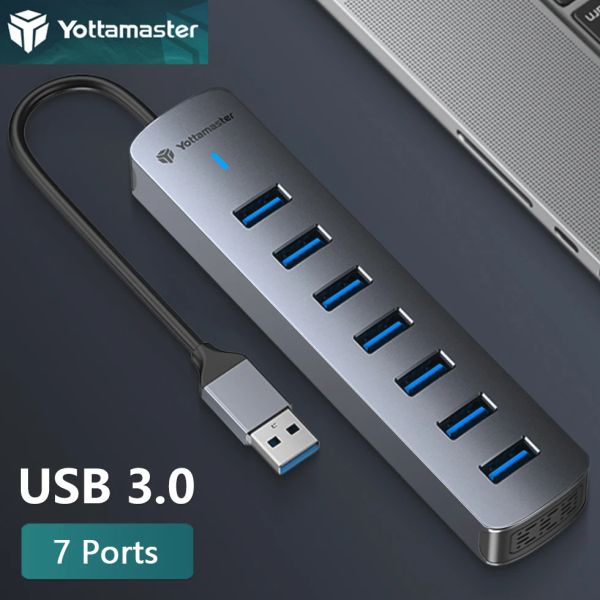 Hubs Yottamaster Multi USB Hub 3.0 Splater à haute vitesse 7 Port Port Extenseur Adaptateur Stand Type C Socket de station d'accueil pour ordinateur portable PC