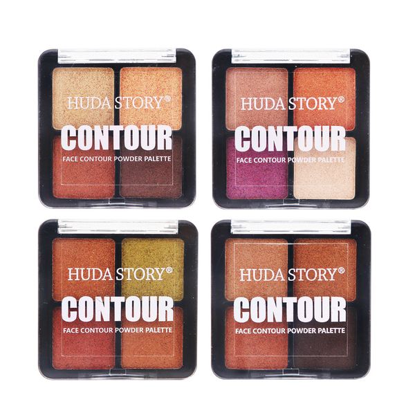 HudastoryMake Up Sombra de ojos 4 colores Brillo Cara Contorno Sombra de ojos Aclarar Maquillaje Brillo Maquillaje de ojos