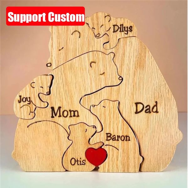 Hug Bear Family Puzzle Free Gravving Animal Bear Sculpture Ornements personnalisés personnalisés personnalisés Certs personnalisés Gift d'anniversaire de vacances 240425