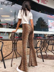 Hugcitar High Taist Leopard Print Flare Leggings Automne Wincm Fashion Fashion Sexy Bodycon Pantal