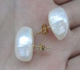 Enorme 1416 mm witte zuidzee barokke Keshi Pearl -oorbellen 14K geel goud2630709