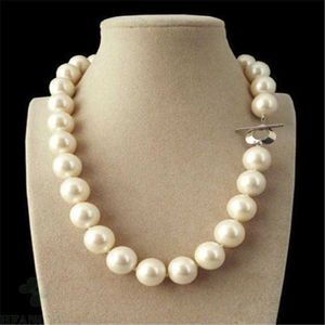 Énorme collier de perles rondes en coquillage de mer du sud blanc de 14mm, chaîne classique de 18 pouces, accessoires bijoux pour femmes, aurore de mariage impeccable