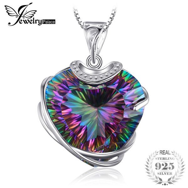 Enorme 31.6ct de alta calidad Rainbow Fire Mystic Topaz Heart Collar colgante 925 plata esterlina sólida regalo romántico para mujeres S18101308